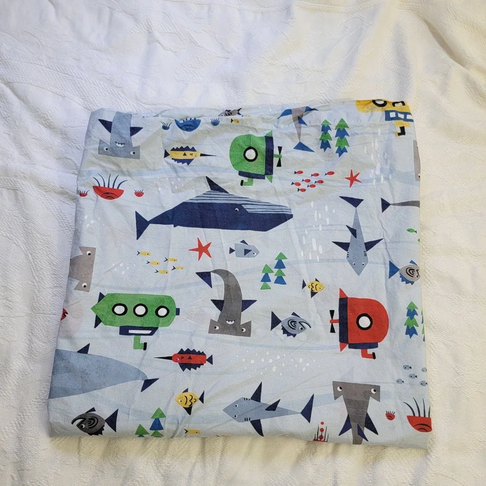 Pottery Barn Kids Organic Ocean‎ Explorer Full Queen Duvet Cover Shark Submarine